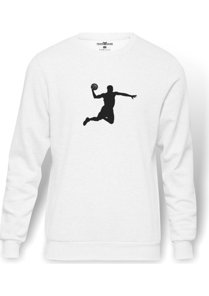 Silhouette Birds Of Prey Baskılı Beyaz Erkek Örme Sweatshirt Uzun kol