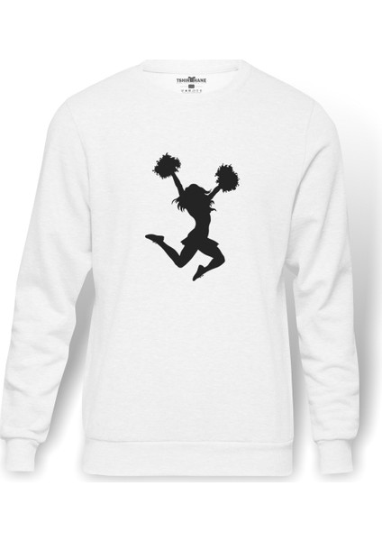 Silhouette Cheerleading Baskılı Beyaz Erkek Örme Sweatshirt Uzun kol