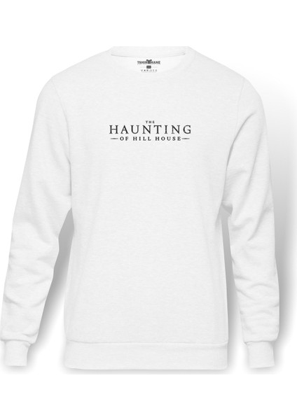 The Haunting Of Hill House Yazi Baskılı Beyaz Erkek Örme Sweatshirt Uzun kol
