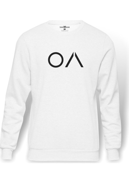 The OA Logo Baskılı Beyaz Erkek Örme Sweatshirt Uzun kol