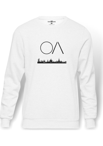 The OA OA & House Baskılı Beyaz Erkek Örme Sweatshirt Uzun kol