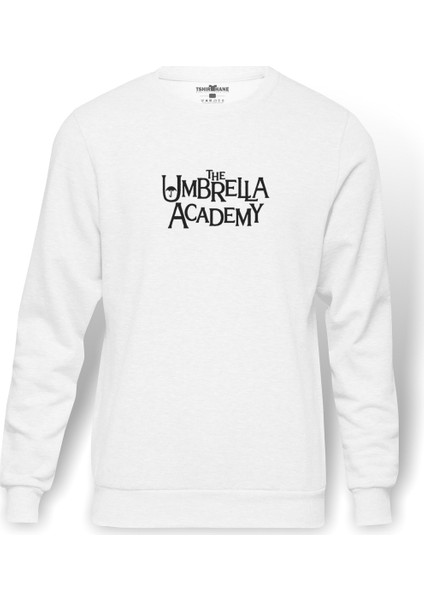 The Umbrella Academy Yazi Baskılı Beyaz Erkek Örme Sweatshirt Uzun kol