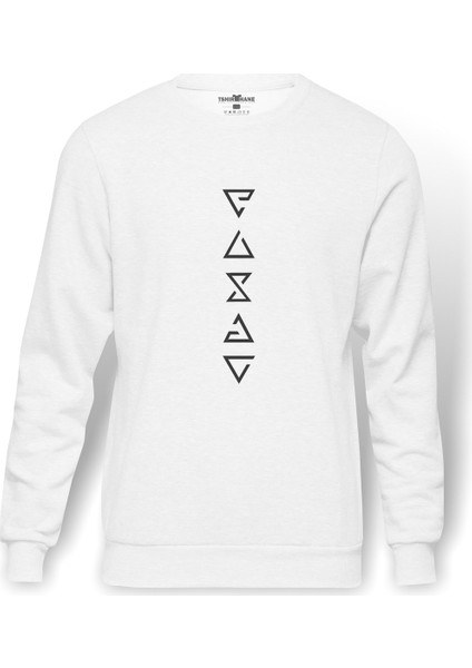 The Witcher Signs Dikey Baskılı Beyaz Erkek Örme Sweatshirt Uzun kol
