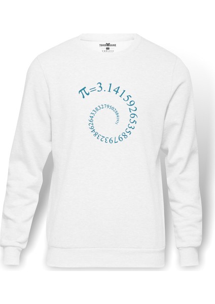 14 Mart Dünya Pi Günü Baskılı Beyaz Erkek Örme Sweatshirt Uzun kol