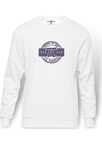 14 Mart Dünya Pi Günü Dj Baskılı Beyaz Erkek Örme Sweatshirt Uzun kol