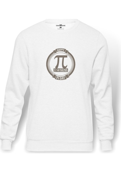 14 Mart Dünya Pi Günü Dj Baskılı Beyaz Erkek Örme Sweatshirt Uzun kol