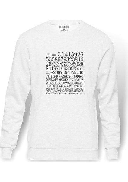 14 Mart Dünya Pi Günü Pi Baskılı Beyaz Erkek Örme Sweatshirt Uzun kol