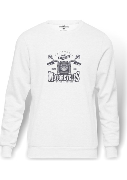 American Costum Build & Repair Baskılı Beyaz Erkek Örme Sweatshirt Uzun kol