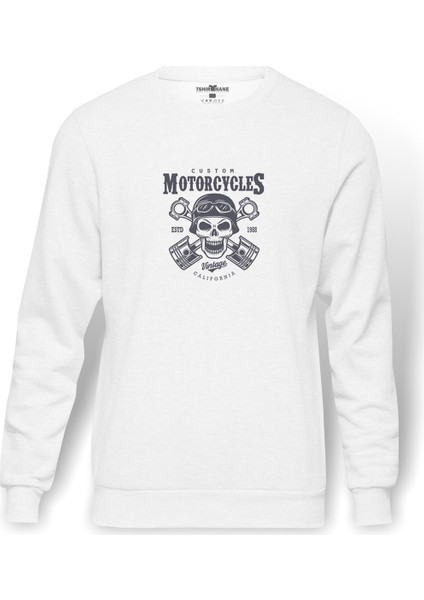 American Costum Vintage California Baskılı Beyaz Erkek Örme Sweatshirt Uzun kol