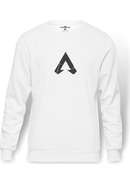 Apex Logo Baskılı Beyaz Erkek Örme Sweatshirt Uzun kol