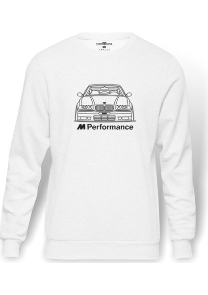 Araba M318 Baskılı Beyaz Erkek Örme Sweatshirt Uzun kol