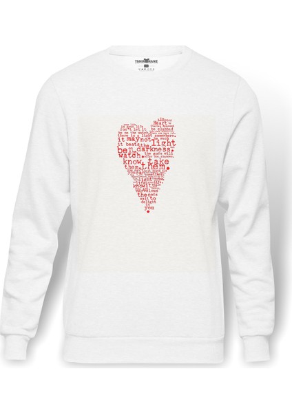 Charles Bukowski Heart Your Life Is Baskılı Beyaz Erkek Örme Sweatshirt Uzun kol