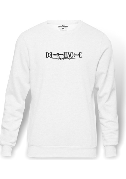 Deathnote Baskılı Beyaz Erkek Örme Sweatshirt Uzun kol
