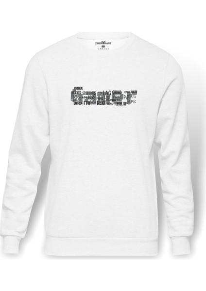 Gamer Lag Bug Loot Afk Baskılı Beyaz Erkek Örme Sweatshirt Uzun kol