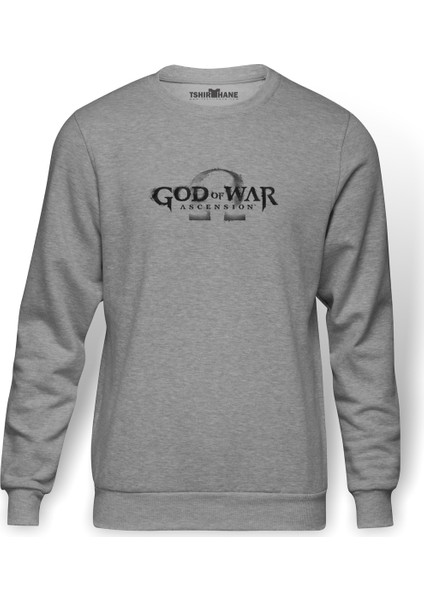 God Of War Baskılı Gri Melanj Erkek Örme Sweatshirt Uzun kol