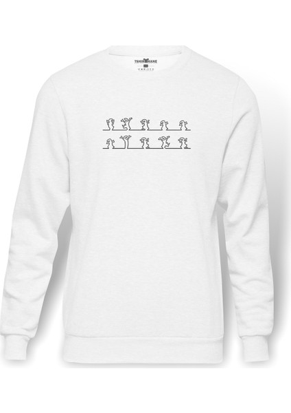 La Linea Trt Cizgi Adam Dance Baskılı Beyaz Erkek Örme Sweatshirt Uzun kol