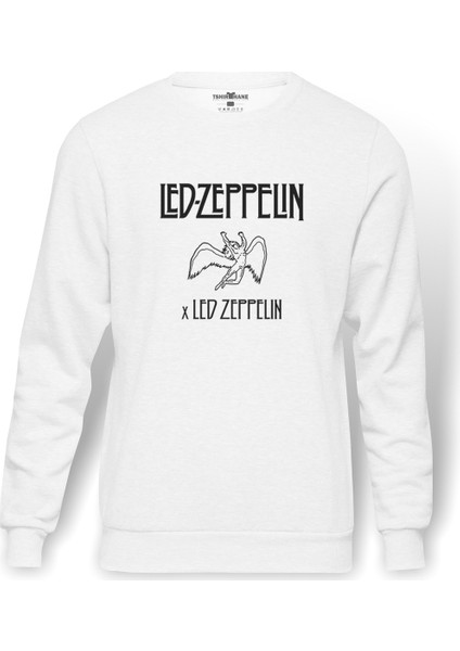 Led Zeppelin Angel Black Baskılı Beyaz Erkek Örme Sweatshirt Uzun kol