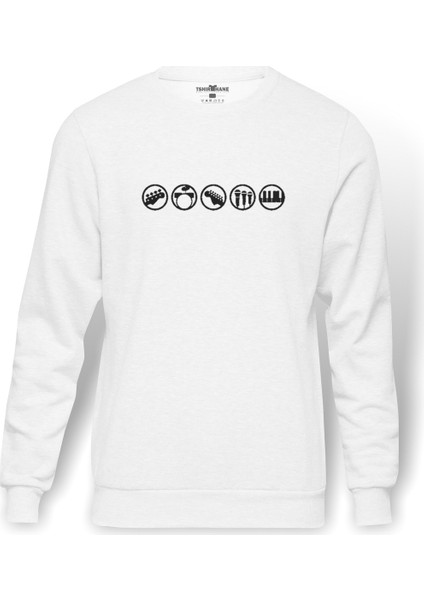 Led Zeppelin Rock Baskılı Beyaz Erkek Örme Sweatshirt Uzun kol