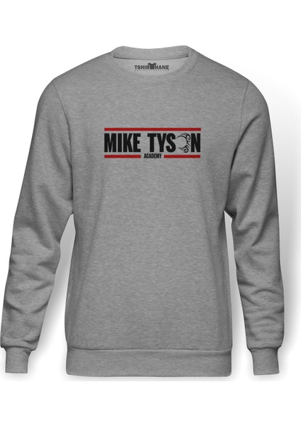 Mike Tyson Academy Baskılı Gri Melanj Erkek Örme Sweatshirt Uzun kol