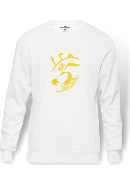 Aşk 5 Vakittir Baskılı Beyaz Erkek Örme Sweatshirt Uzun kol