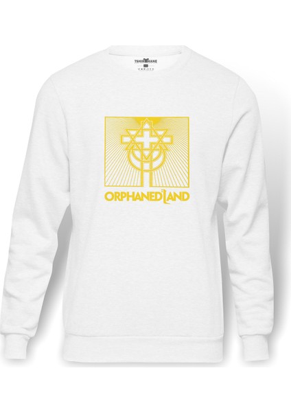 Orphaned Land All Is One Baskılı Beyaz Erkek Örme Sweatshirt Uzun kol