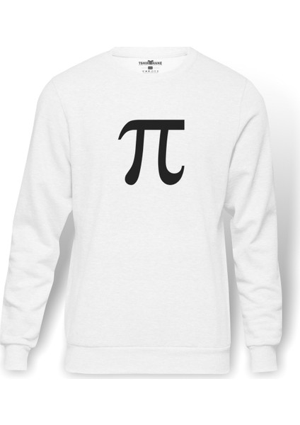 Pi Black Logo Baskılı Beyaz Erkek Örme Sweatshirt Uzun kol