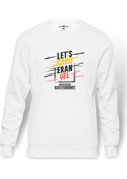Pubg Erangel Baskılı Beyaz Erkek Örme Sweatshirt Uzun kol