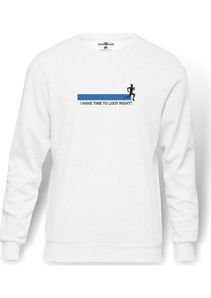 Pubg I Have Time To Loot Baskılı Beyaz Erkek Örme Sweatshirt Uzun kol