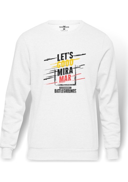 Pubg Miramar Baskılı Beyaz Erkek Örme Sweatshirt Uzun kol