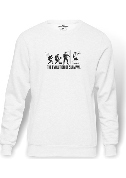 Pubg Pubg Evolıtıon Baskılı Beyaz Erkek Örme Sweatshirt Uzun kol