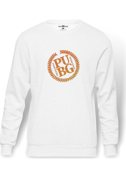 Pubg Public Baskılı Beyaz Erkek Örme Sweatshirt Uzun kol