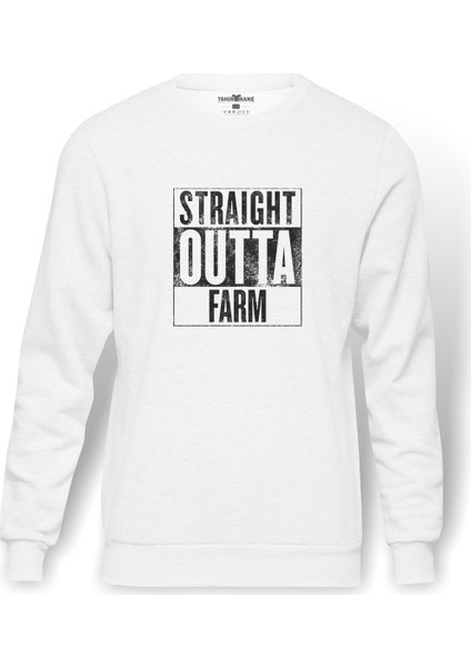 Pubg Straıght Outta Farm Baskılı Beyaz Erkek Örme Sweatshirt Uzun kol