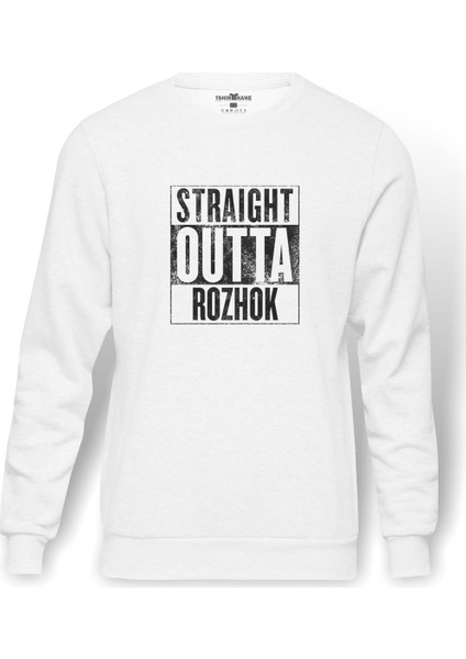 Pubg Straıght Outta Rozhok Baskılı Beyaz Erkek Örme Sweatshirt Uzun kol