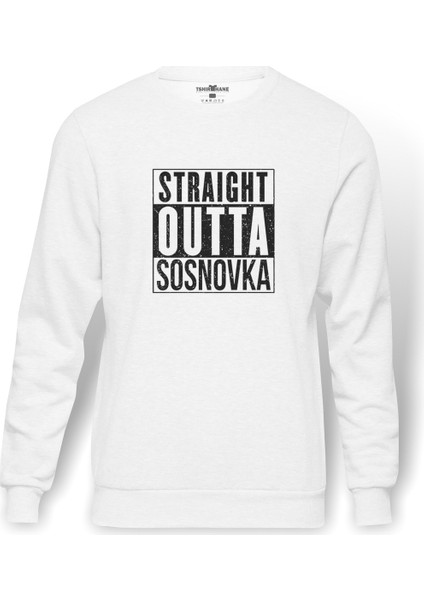 Pubg Straıght Outta Sosnovka Baskılı Beyaz Erkek Örme Sweatshirt Uzun kol