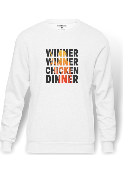 Pubg Wınner Kadın Baskılı Beyaz Erkek Örme Sweatshirt Uzun kol