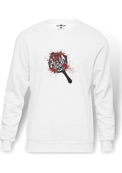 Pubg Winner Tava Baskılı Beyaz Erkek Örme Sweatshirt Uzun kol