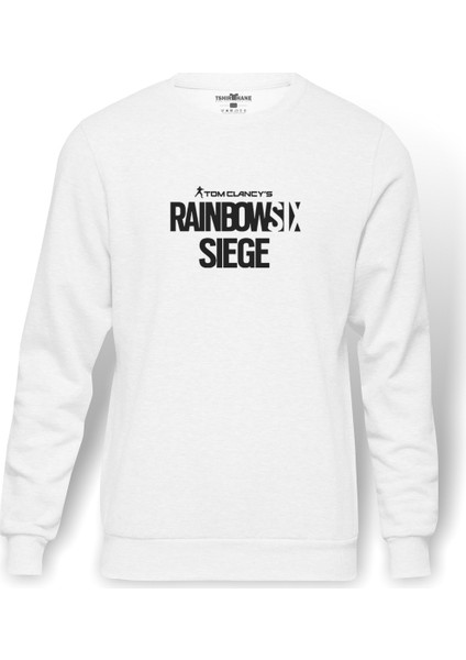 Rainbowsix Baskılı Beyaz Erkek Örme Sweatshirt Uzun kol