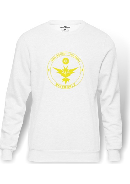 Riverdale Team Instinct Pokemon Go Baskılı Beyaz Erkek Örme Sweatshirt Uzun kol