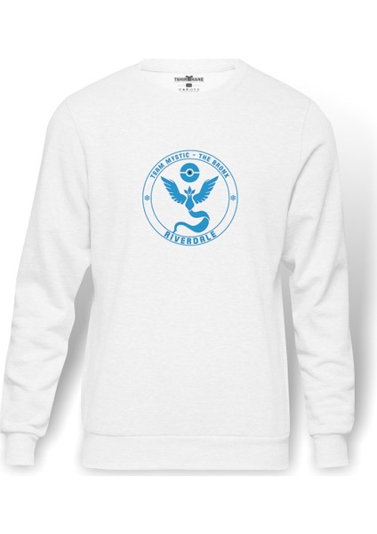 Riverdale Team Mystic Pokemon Go Baskılı Beyaz Erkek Örme Sweatshirt Uzun kol