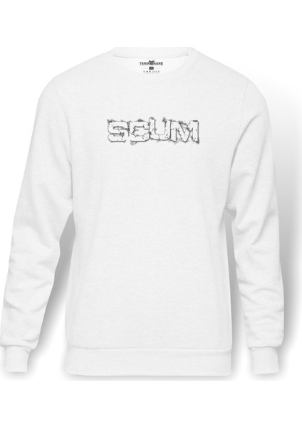 Sucum Baskılı Beyaz Erkek Örme Sweatshirt Uzun kol