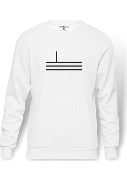 Türk Boyları Alayundlu Baskılı Beyaz Erkek Örme Sweatshirt Uzun kol