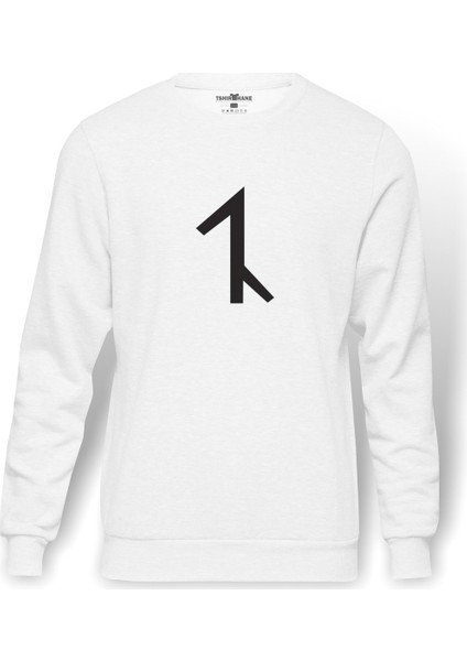 Türk Boyları Avşar Baskılı Beyaz Erkek Örme Sweatshirt Uzun kol