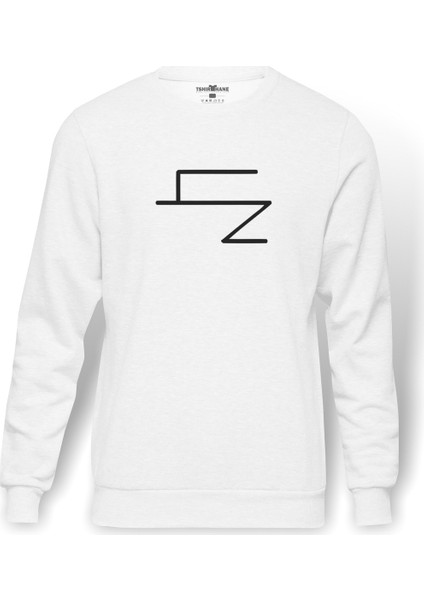 Türk Boyları Bugduz Baskılı Beyaz Erkek Örme Sweatshirt Uzun kol