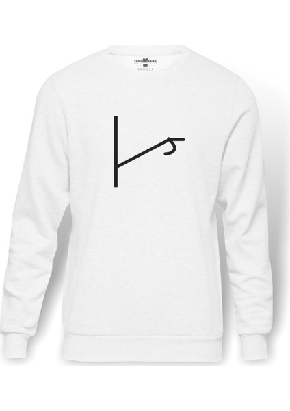 Türk Boyları Kınık Boyu Baskılı Beyaz Erkek Örme Sweatshirt Uzun kol