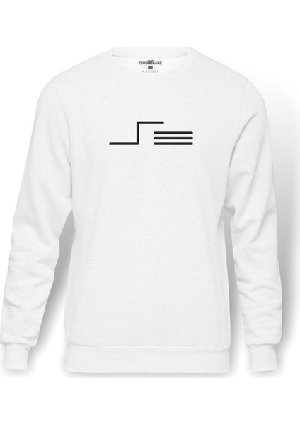 Türk Boyları Oguz Boylari Yuregir Tamga Baskılı Beyaz Erkek Örme Sweatshirt Uzun kol