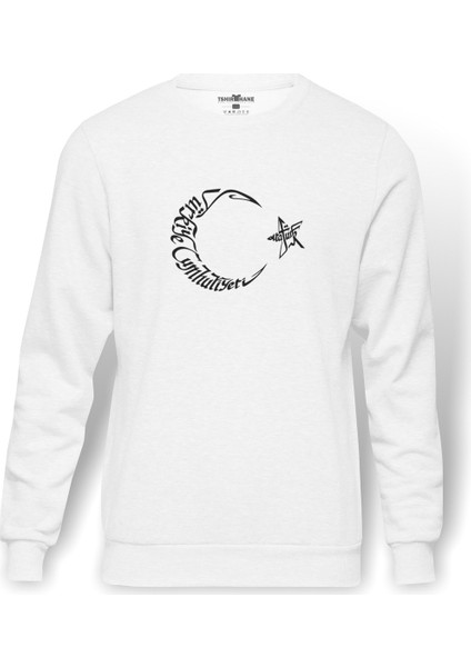 Türkiye Cumhurıyeti Atatürk Baskılı Beyaz Erkek Örme Sweatshirt Uzun kol