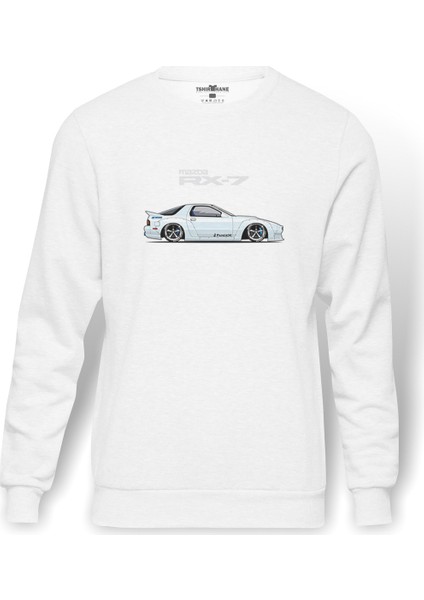 Bodykit Rx7 Baskılı Beyaz Erkek Örme Sweatshirt Uzun kol