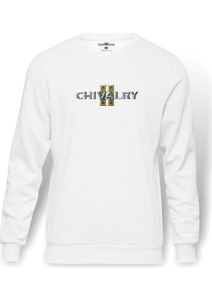 Chivalry Logo S Baskılı Beyaz Erkek Örme Sweatshirt Uzun kol