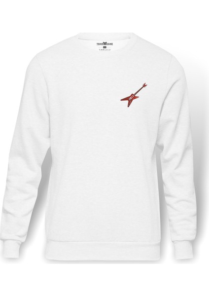 Elektro Gitar Elektrik Gitar Fender Stratocaster Modern Kırmızı Baskılı Beyaz Erkek Örme Sweatshirt