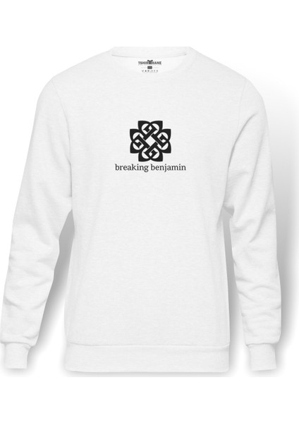 Benjamin Baskılı Beyaz Erkek Örme Sweatshirt Uzun kol
